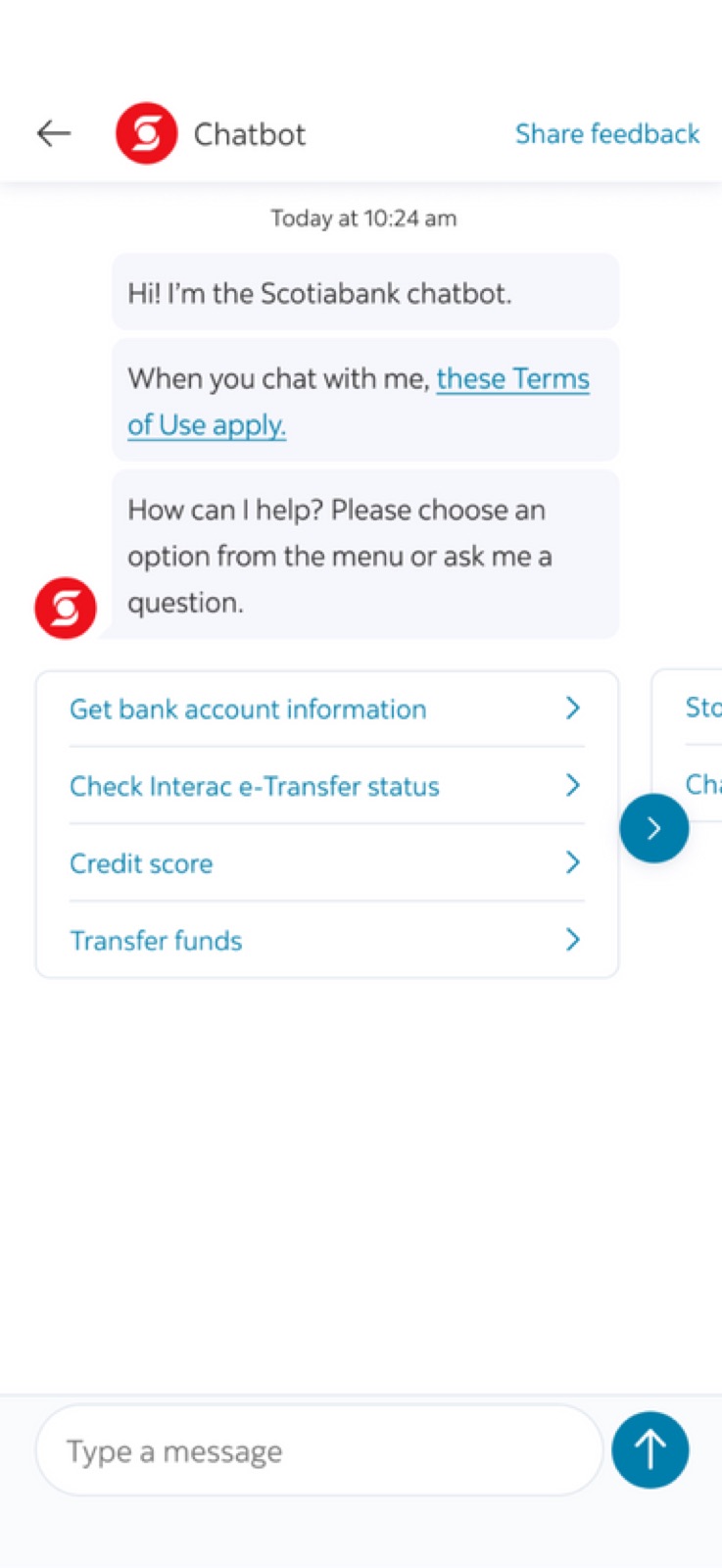 Scotiabank Chatbot — conversational interface